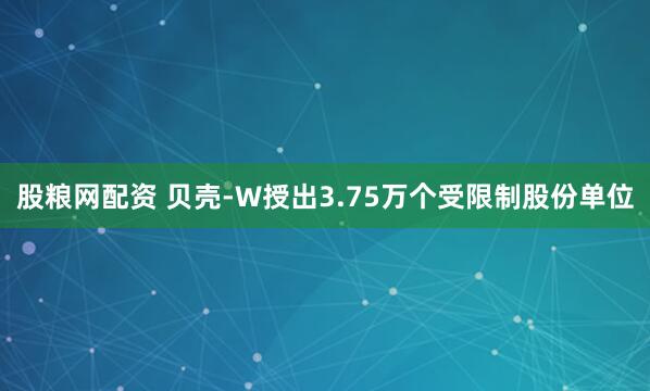 股粮网配资 贝壳-W授出3.75万个受限制股份单位